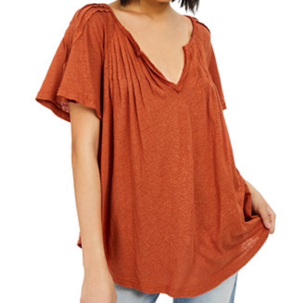 Free People Lovely Day Tee Flowy Tshirt Boho Casual Burnt Orange Women’s Sz S